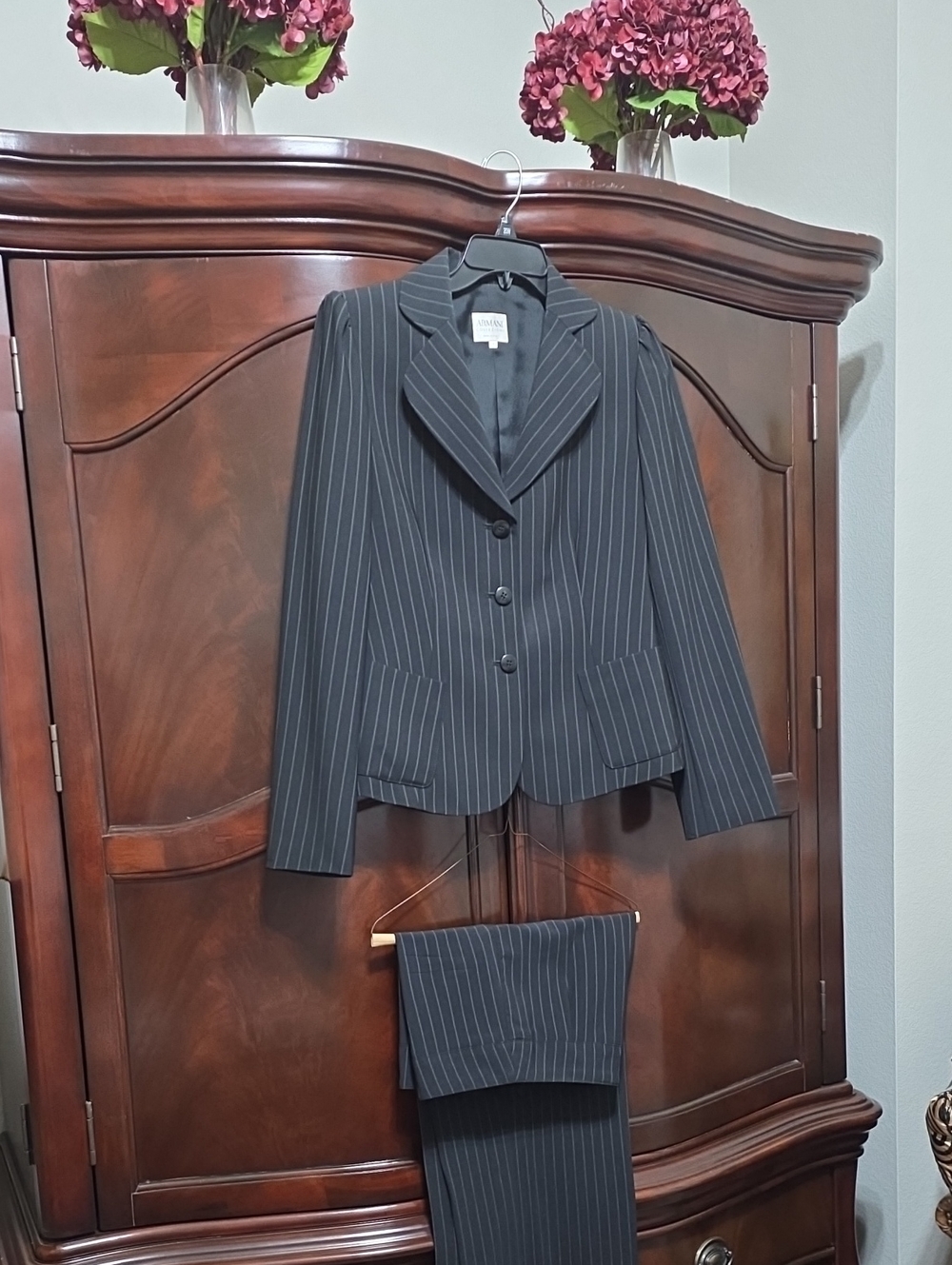 ARMANI Classic Black Pinstripe Suit Jacket and Trousers -